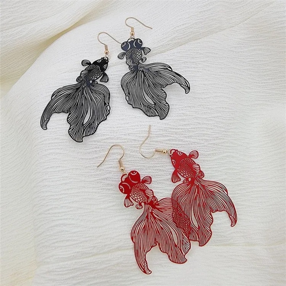 Koi Goldfish, Lightweight Red Metal Fish Earrings, New